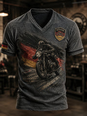 Herren-Vintage-T-Shirt im Biker-Stil mit V-Ausschnitt, deutsche Optik