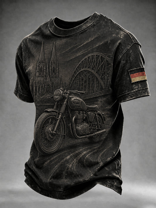 Herren-T-Shirt im Vintage-Stil mit Motorrad- und Biker-Motiv, deutschsprachig