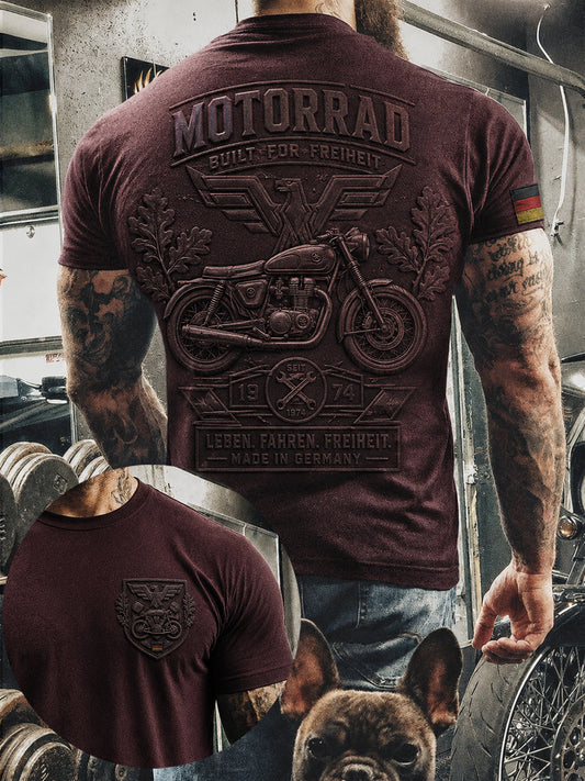Herren-T-Shirt im Vintage-Stil mit Motorrad- und Biker-Motiv, deutschsprachig