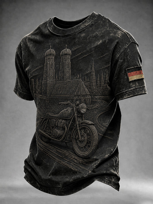 Herren-T-Shirt im Vintage-Stil mit Motorrad- und Biker-Motiv, deutschsprachig