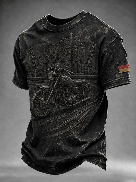 Herren-T-Shirt im Vintage-Stil mit Motorrad- und Biker-Motiv, deutschsprachig