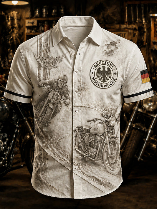 Herren-Deutsch-Motorrad-Biker-Vintage-Hemd