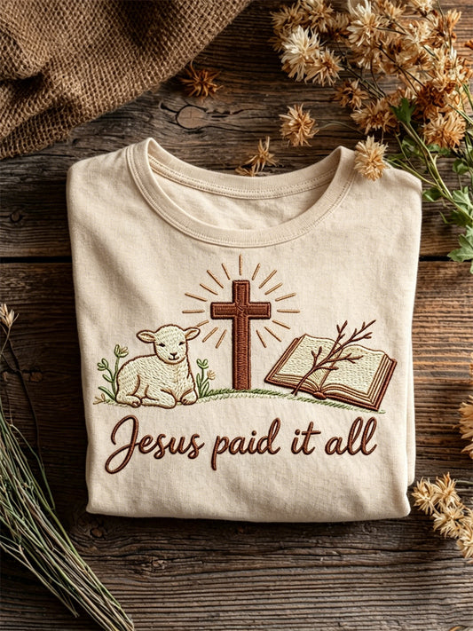 Damen-Jesus bezahlte alle Schafe & Kurzarm-T-Shirt mit Kreuz druck