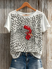 Damen Bauernhof Hahn Kunstdruck Kurzarm T-Shirt