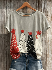 Damen Bauernhof Hähne Polka Dots Kunst gestreift bedruckt kurz ärmel iges T-Shirt