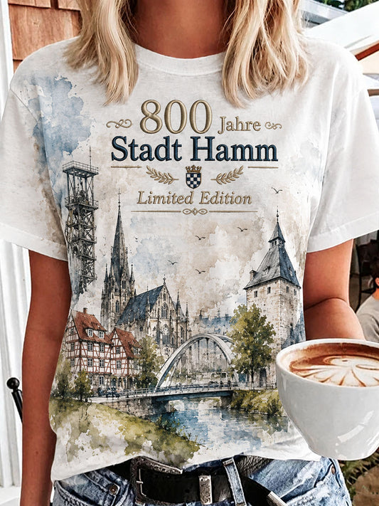 Damen-T-Shirt mit Aufdruck „800 Jahre Stadt Hamm seit 1226“