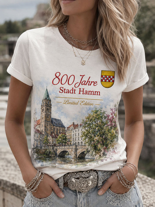 Damen-T-Shirt mit Aufdruck „800 Jahre Stadt Hamm seit 1226“
