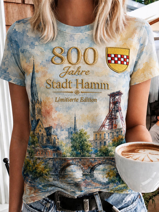 Damen-T-Shirt mit Aufdruck „800 Jahre Stadt Hamm seit 1226“