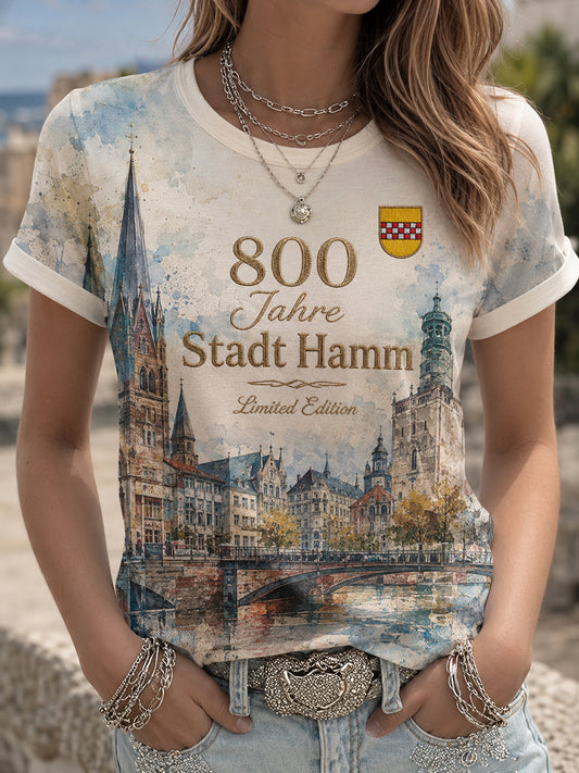 Damen-T-Shirt mit Aufdruck „800 Jahre Stadt Hamm seit 1226“