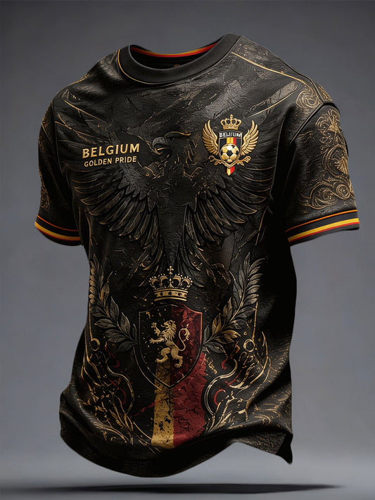 Herren-T-Shirt mit aufgedrucktem Kunstmotiv zum belgischen Fußball und Stolz