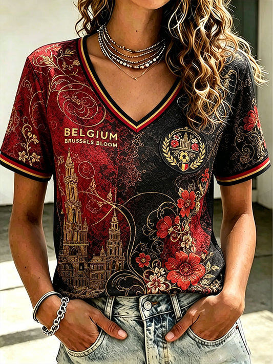 Frauen Belgien Fußball Liebhaber Pride Kunst bedrucktes T-Shirt