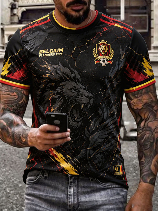 Herren-T-Shirt mit aufgedrucktem Kunstmotiv zum belgischen Fußball und Stolz