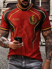 Herren-T-Shirt mit aufgedrucktem Kunstmotiv zum belgischen Fußball und Stolz