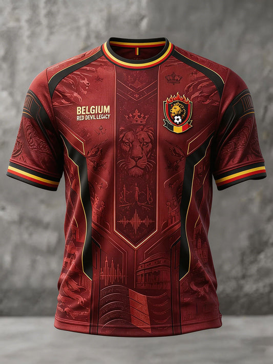 Herren-T-Shirt mit aufgedrucktem Kunstmotiv zum belgischen Fußball und Stolz