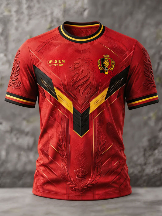 Herren-T-Shirt mit aufgedrucktem Kunstmotiv zum belgischen Fußball und Stolz