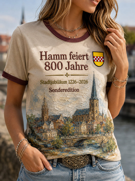 Damen-T-Shirt mit Aufdruck „800 Jahre Stadt Hamm seit 1226“