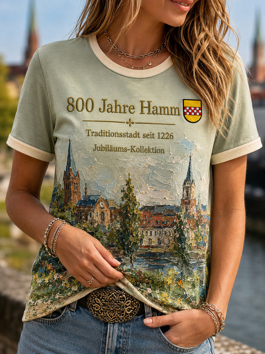 Damen-T-Shirt mit Aufdruck „800 Jahre Stadt Hamm seit 1226“