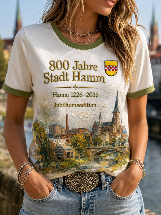 Damen-T-Shirt mit Aufdruck „800 Jahre Stadt Hamm seit 1226“