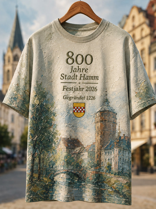 Herren-T-Shirt mit Aufdruck „800 Jahre Stadt Hamm – seit 1226“