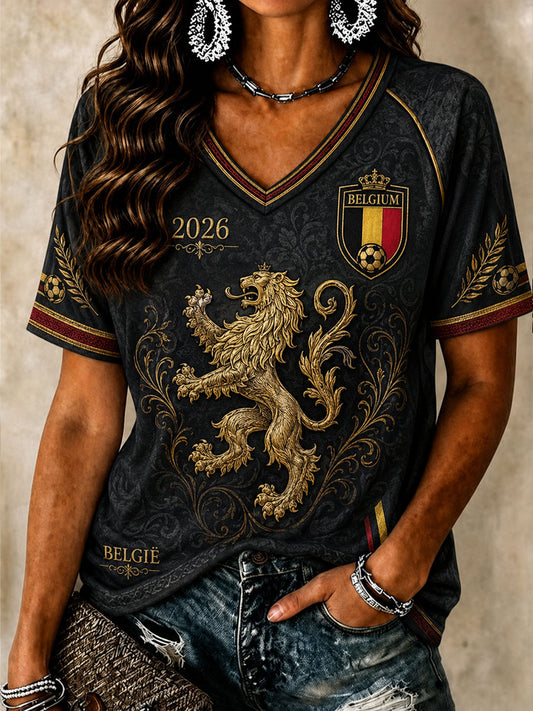 Belgisches Frauen-Fußball-T-Shirt mit V-Ausschnitt
