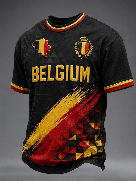 Männer Belgien Fußball Kurzarm T-Shirt mit O-Ausschnitt