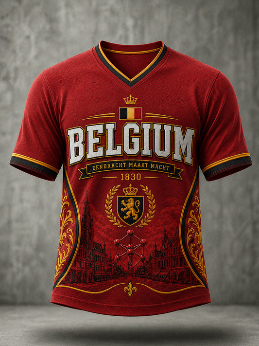 Männer Belgien Liebhaber Kurzarm T-Shirt mit V-Ausschnitt