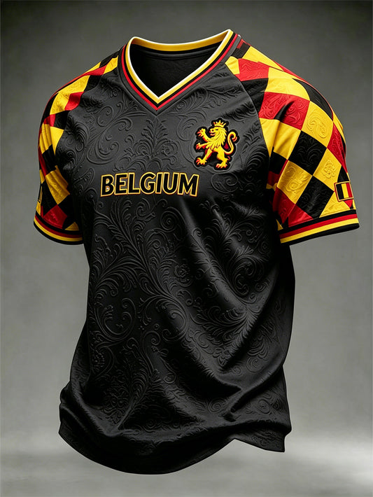 Herren-T-Shirt im belgischen Stil mit lässiger V-Ausschnitt