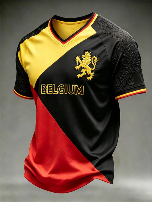 Herren-T-Shirt im belgischen Stil, limitierte Ausgabe, lässig, V-Ausschnitt