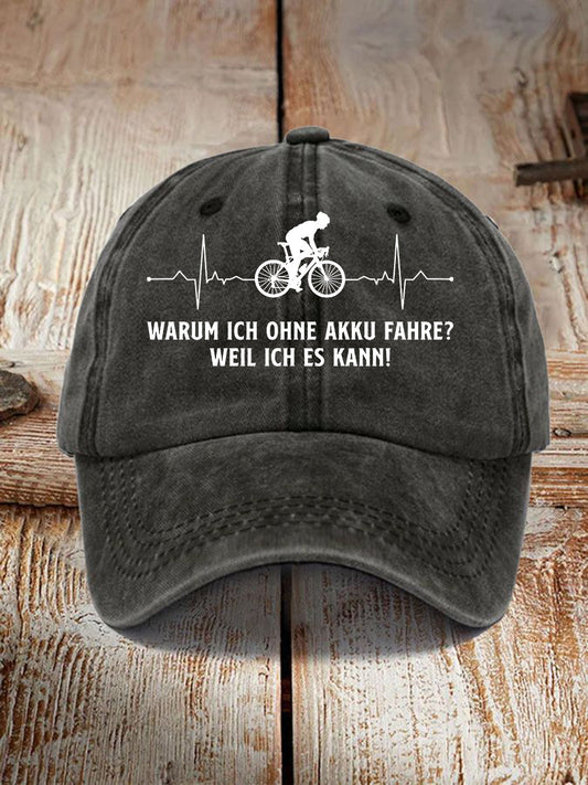 Unisex-Druck „Warum ich ohne Akku fahre“