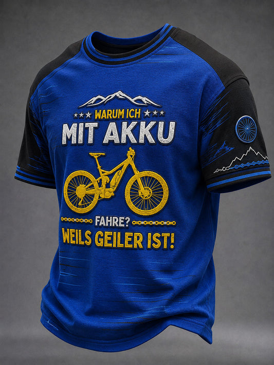 Herren WARUM ICH MIT AKKU FAHRE? WEILS GEILER IST! T-Shirt mit kurzen Ärmeln