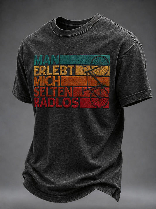 Herren-T-Shirt MAN ERLEBT MICH SELTEN RADLOS mit kurzen Ärmeln