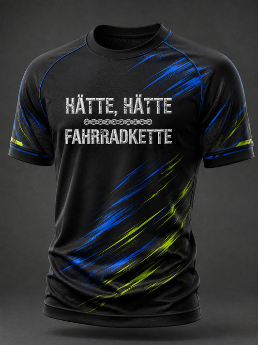 Herren T-Shirt mit kurzen Ärmeln und Aufdruck „Hätte, hätte, Fahrradkette“