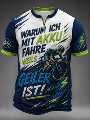 Herren-T-Shirt mit Reißverschluss und kurzen Ärmeln WARUM ICH MIT AKKU FAHRE WEIL'S GEILER IST