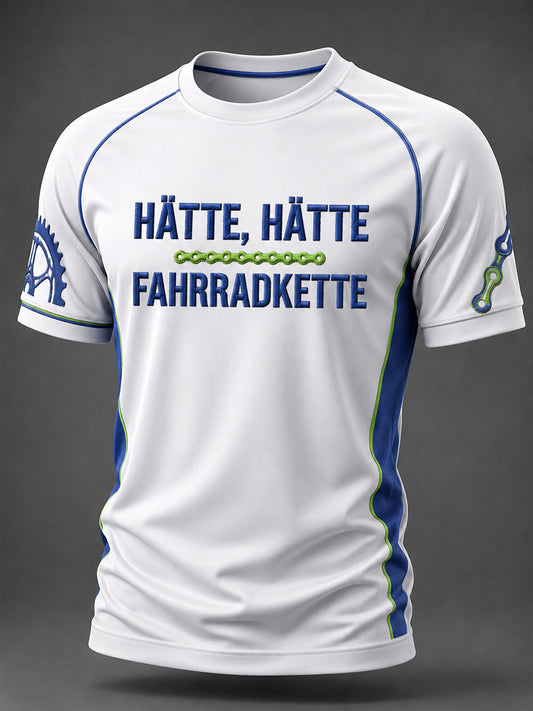 Herren T-Shirt mit kurzen Ärmeln und Aufdruck „Hätte, hätte, Fahrradkette“