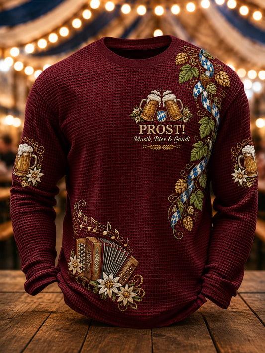 Herren-Oktoberfest Prost! Bedrucktes, lässiges Waffelpiqué-Longsleeve