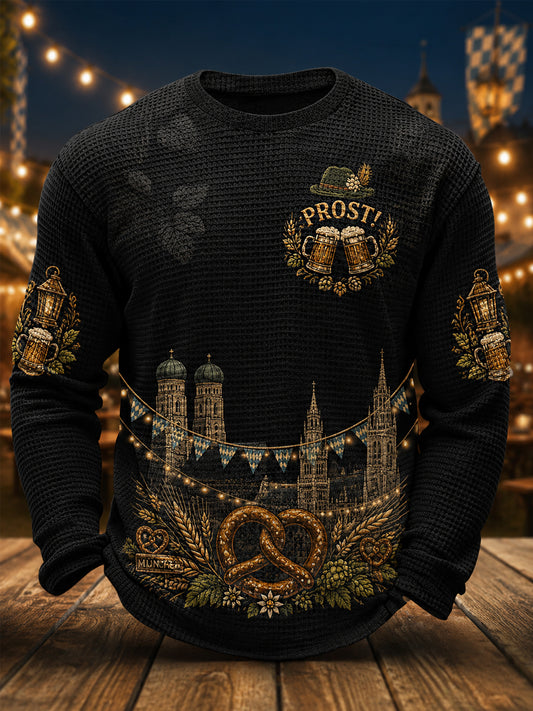 Herren-Oktoberfest Prost! Bedrucktes, lässiges Waffelpiqué-Longsleeve