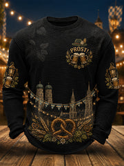Herren-Oktoberfest Prost! Bedrucktes, lässiges Waffelpiqué-Longsleeve