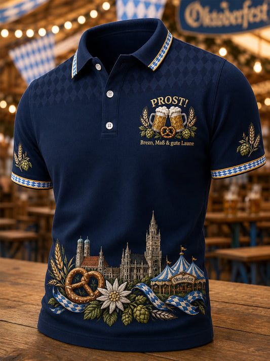 Herren-Oktoberfest Prost! Bedrucktes Freizeit-Poloshirt