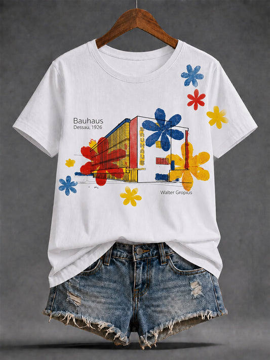 Damen-T-Shirt mit Bauhaus-inspiriertem Kunstdruck