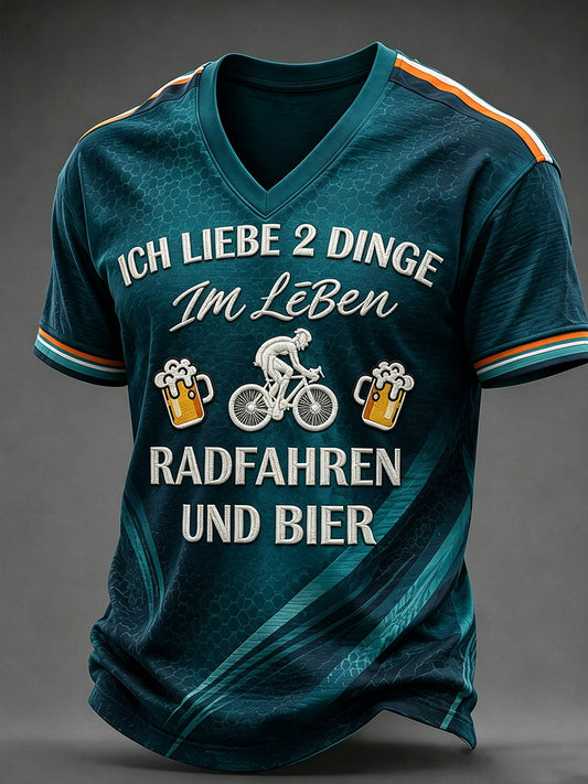 Herren ICH LIEBE 2 DINGE Im Leben RADFAHREN UND BIER V-Ausschnitt T-Shirt