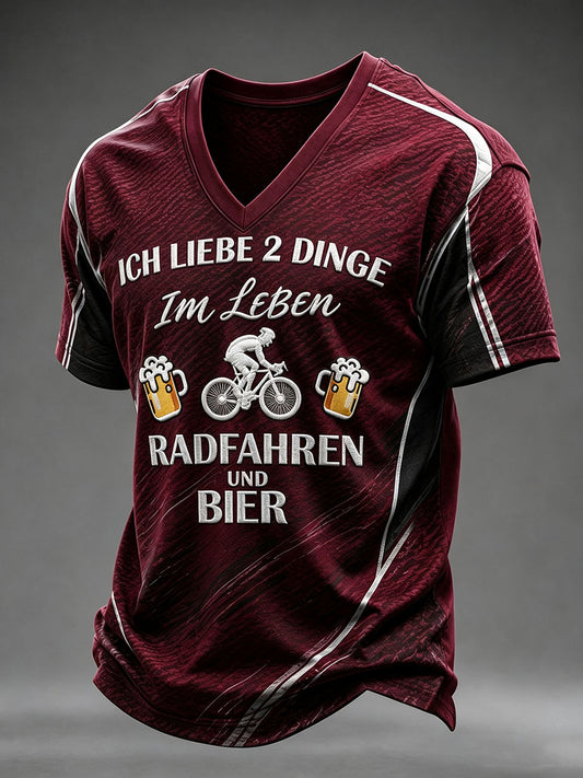 Herren ICH LIEBE 2 DINGE Im Leben RADFAHREN UND BIER V-Ausschnitt T-Shirt