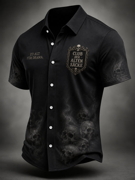 Herren-Fun-Slogan- und Totenkopf-Print-Kurzarmhemd