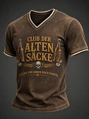 Herren-T-Shirt mit witzigem Slogan-Print und V-Ausschnitt