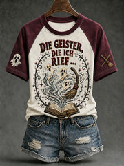 Damen-T-Shirt mit Halloween-Print „DIE GEISTER, DIE ICH RIEF“