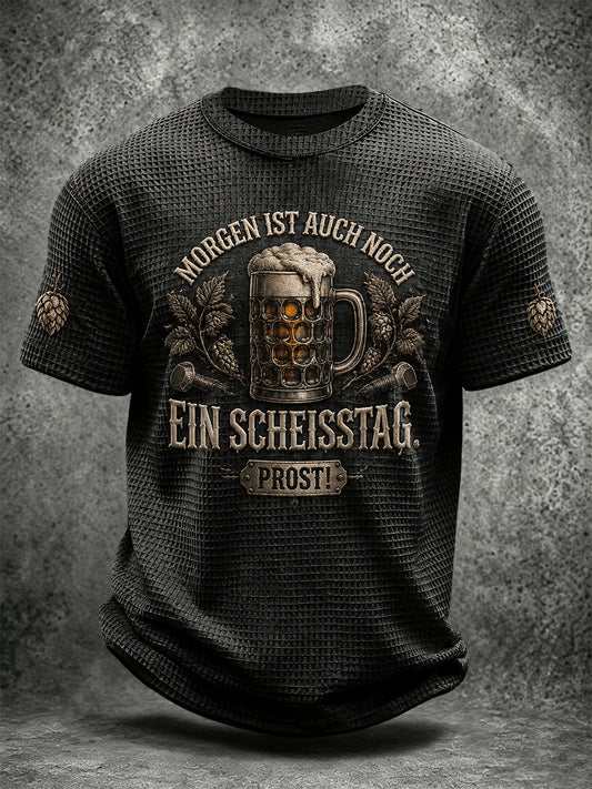 Herren-Freizeit-T-Shirt mit witzigem Slogan-Druck und Waffelstruktur