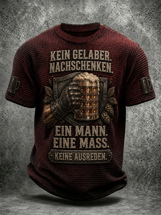 Herren-Freizeit-T-Shirt mit witzigem Slogan-Druck und Waffelstruktur