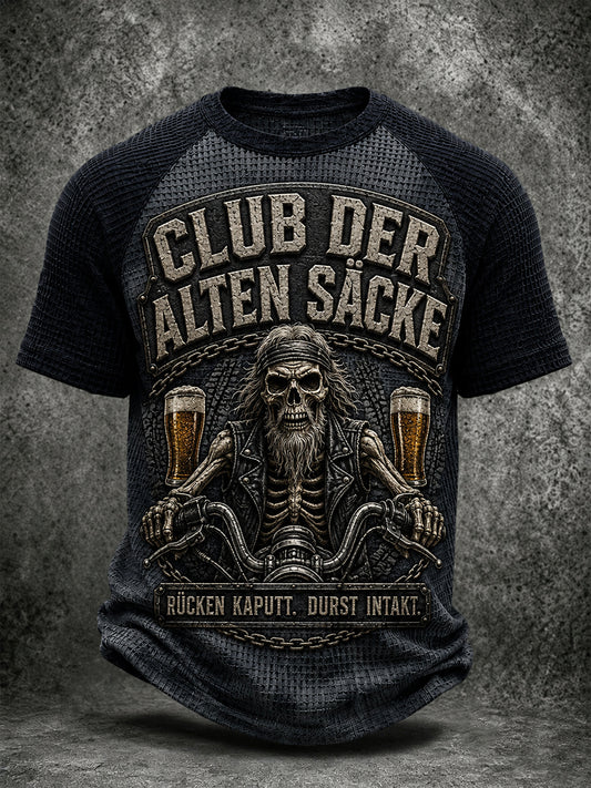 Herren-Freizeit-T-Shirt mit witzigem Slogan-Druck und Waffelstruktur