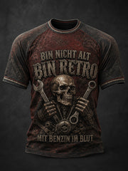 Herren-T-Shirt mit Aufdruck: BIN NICHT ALT, BIN RETRO MIT BENZIN IM BLUT