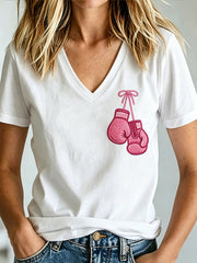 Damen-T-Shirt mit V-Ausschnitt und Aufdruck zur Brustkrebsaufklärung