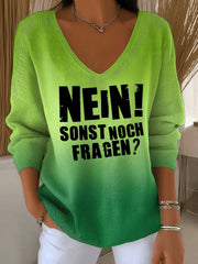 Frauen-Fun-Slogan-Druck-Ripp-Top mit V-Ausschnitt in Deutsch